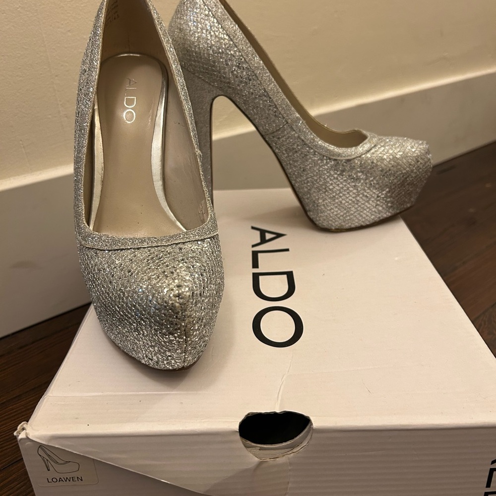 Aldo Silver Glitter Platform Pumps